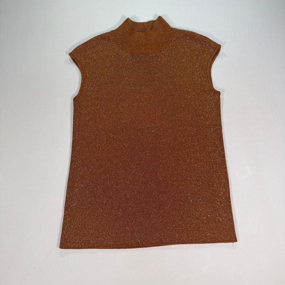 Shimmery Silk Blend Knit Tank Top Women's XS Copper Metallic Mock Neck FairyCore